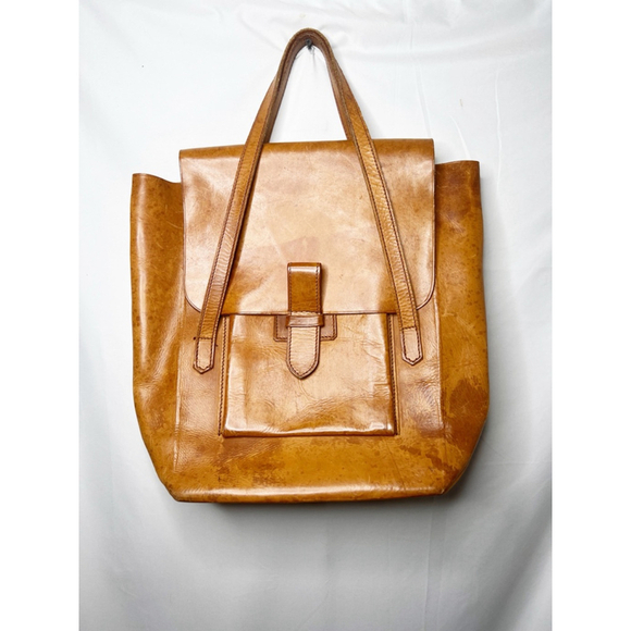 Unbranded Handbags - Vintage Danish Women's Hand Made Brown Leather Front Flap Tote Bag One Size